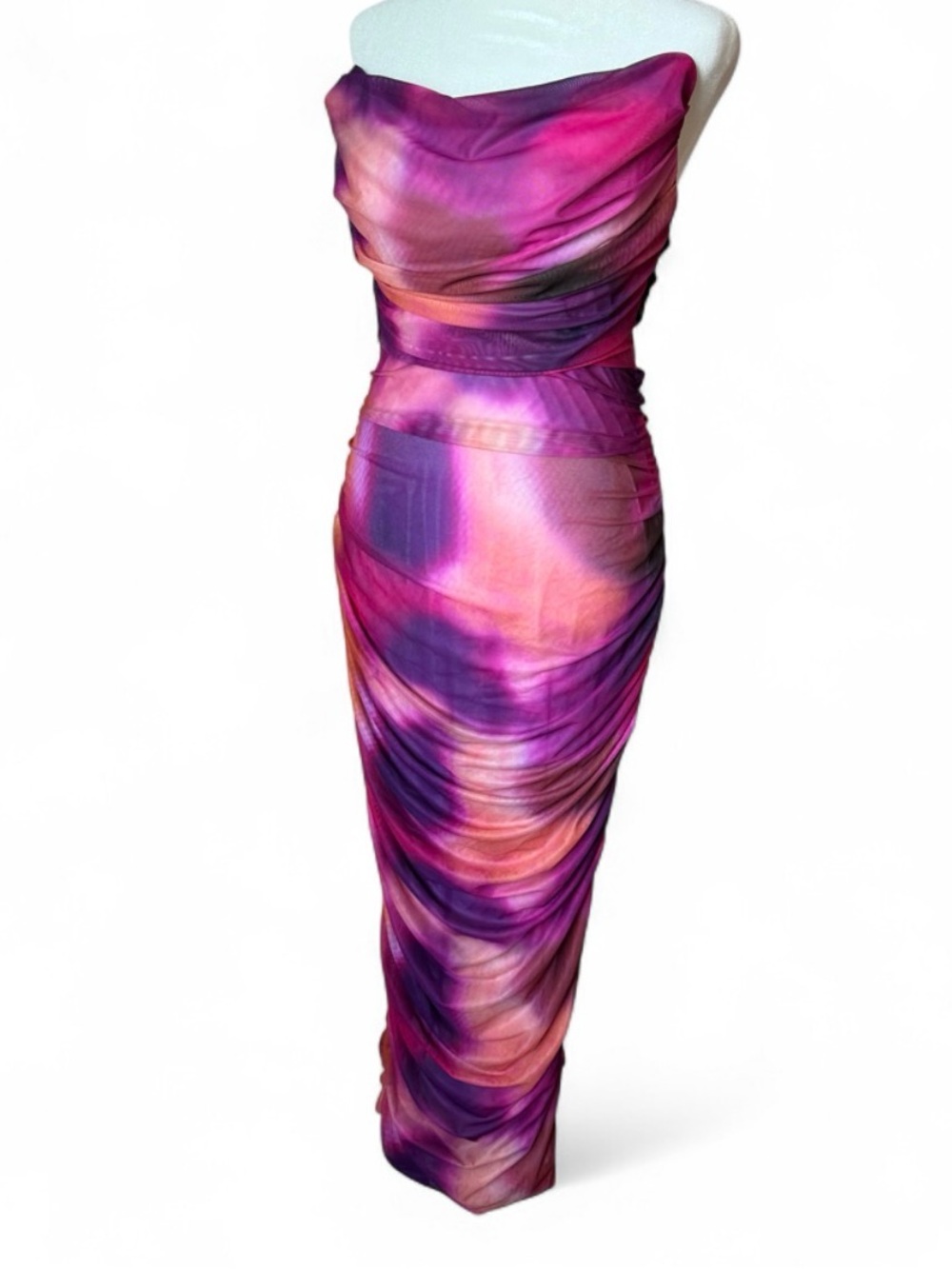 NWT SHEIN BAE Mesh Ruched Strapless Midi Dress Pink Purple Large